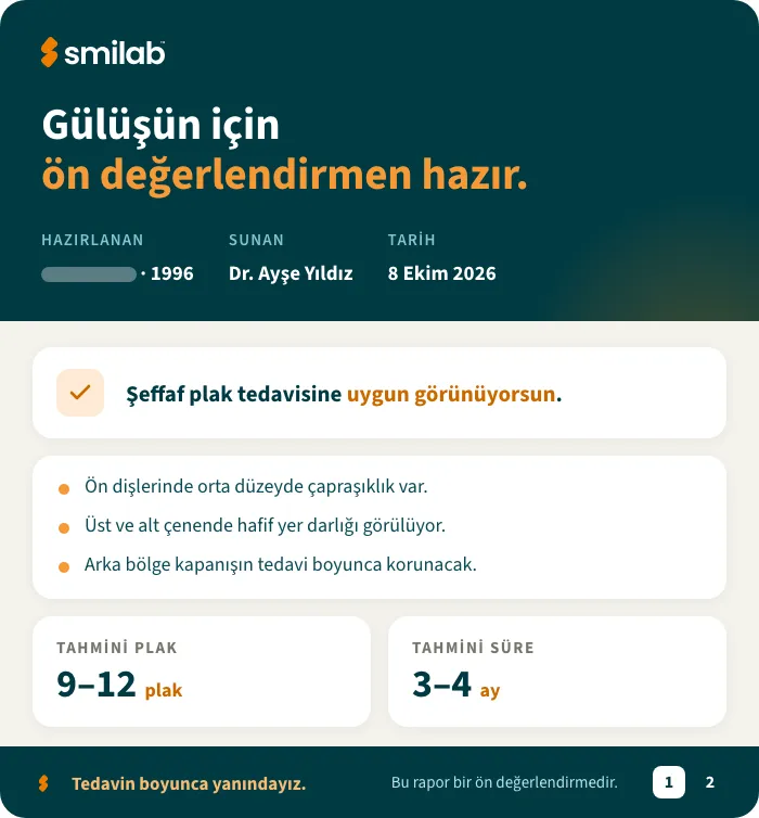 The page sent to the patient: a Pre-Assessment in the dentist’s name, with an estimated aligner count and duration.